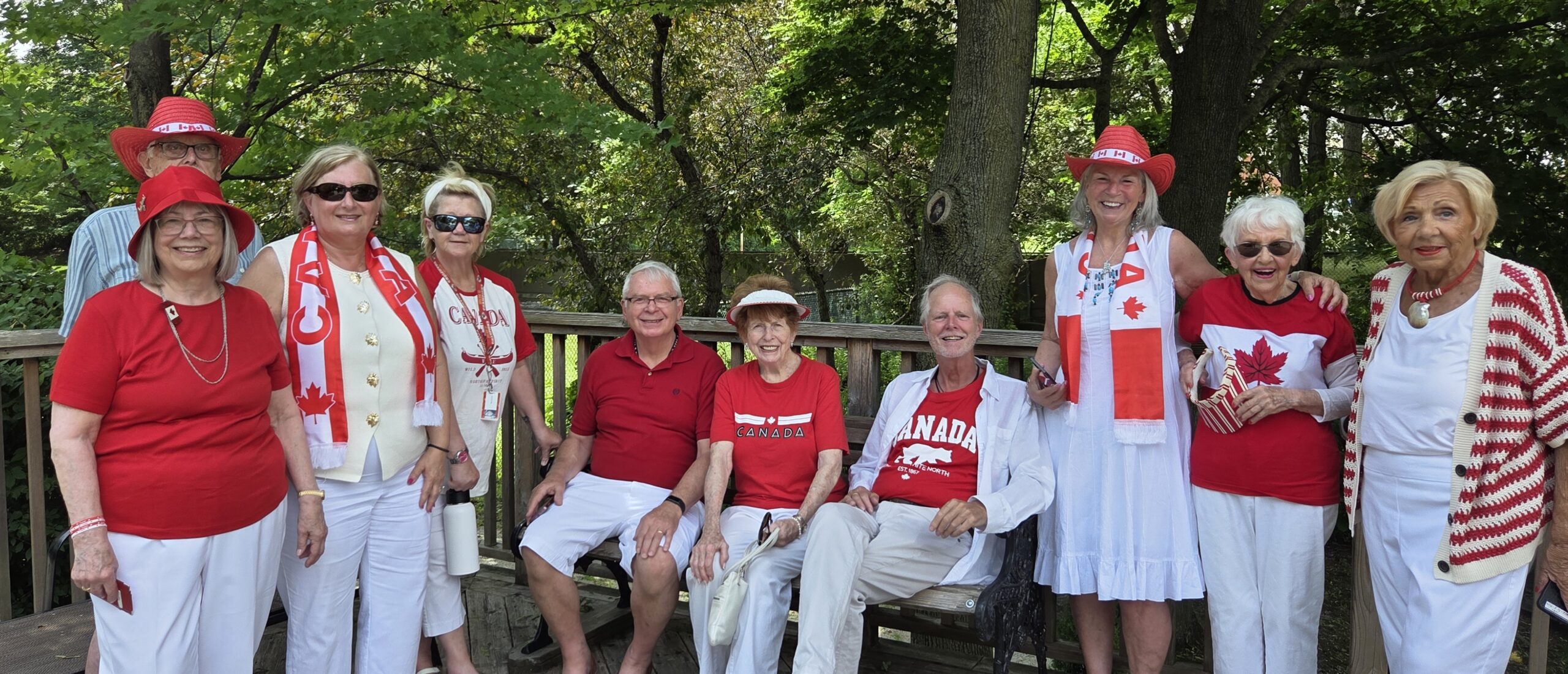 group of residents in red and white